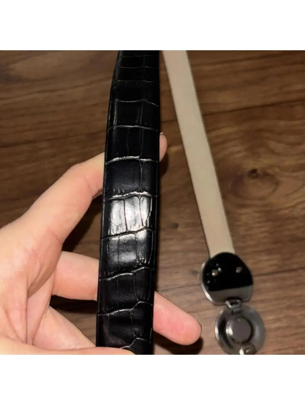Black genuine, leather line animal printed buckle belt gem Native American look